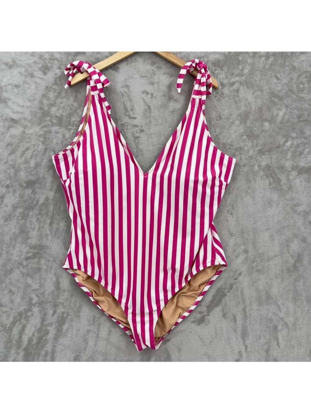 J. Crew 3X Pink & White Striped Tie-Shoulder One-Piece